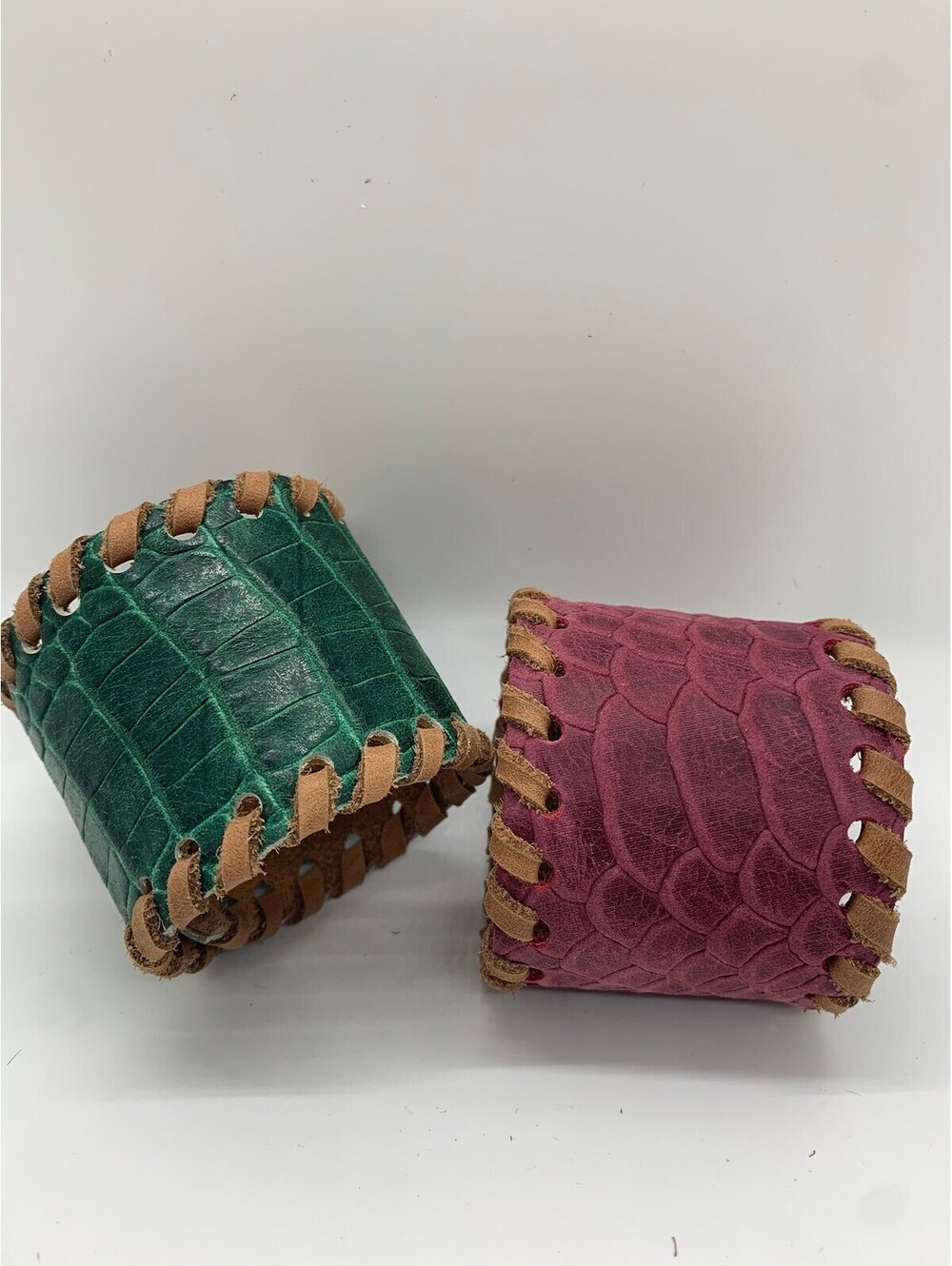 Handmade Croco Embossed Leather Cuff Bracelet: Argentina Leather